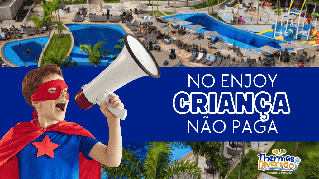 Criança não paga no Enjoy Solar das Águas? É verdade! Economize enquanto seus pequenos exploram dinossauros, piscinas e muita diversão!